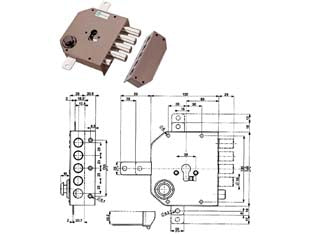 Serratura triplice da applicare con scrocco cilindro europeo 38630 - mm.60 SX (38630VS00) - 4 mandate, scatola in acciaio verniciato, catenacci a pistoni in acciaio cromato, dotazione: 1 mostrina, 1 ferrogliera, 2 pas...