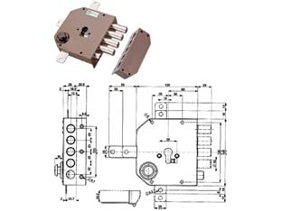 Serratura quintuplice da applicare con scrocco cilindro europeo 38650 - mm.60 DX (38650VD00J) - 4 mandate, scatola in acciaio verniciato, catenacci e scrocco a pistoni in acciaio cromato, tirante interno, dotazione 1 most...