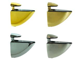 Mensola a morsetto sole - mm.75x55h. - apertura max mm.30 oro lucido - per il fissaggio di mensole in vetro o legno