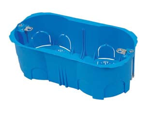 Scatola da incasso per cartongesso senza coperchio - 4 posti tipo 504 - mm.137x70x50 - (1704.CG) - scatola per pareti leggere in cartongesso GLOW WIRE 850°C, colore blu, senza coperchio