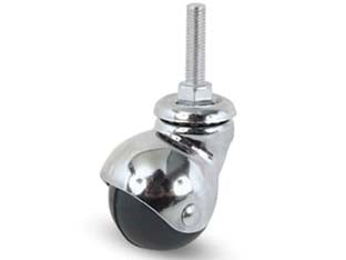 Ruote sferiche in gomma con perno 165b - ø mm.50 perno ø mm.8x30 mm.68h. port. Kg.40 - supporto a cuffia sferica ROLLSTAR in acciaio cromato stampato rotante su doppia corona di sfere, ruota in materiale termopla...
