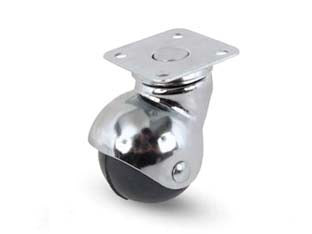 Ruote sferiche in gomma con piastra girevole165 - ø mm.30 piastra mm.40x40 mm.52h. port. Kg.20 - supporto a cuffia sferica ROLLSTAR in acciaio cromato stampato rotante su doppia corona di sfere, ruota in materiale termopla...