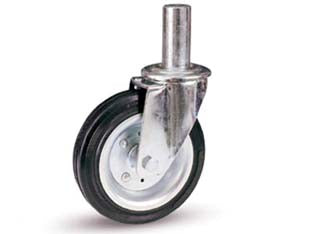 Ruote industriali gomma e perno girevole tubo innocenti 80bi - ø mm.200x50 - mm.155h. port. kg.250 - supporto tipo medio rotante in acciaio stampato zinco-cromato su doppia corona di sfere e anello parapolvere sul giro di sfer...