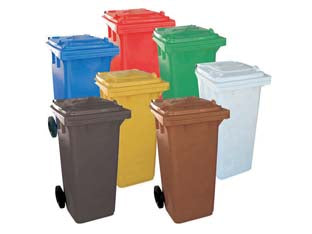 Bidone quadro nettezza urbana con ruote lt.120 - cm.48x57x95h. - verde - professionale struttura in plastica, completo di coperchio, ruote, predisposizione per pedale e porta sacco con accessorio op...