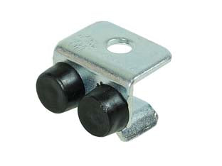 Fermaporte per porte scorrevoli - (art.24) - in acciaio zincato con paracolpi in plastica colore nero, per binario art.20