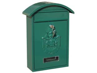 Cassetta postale con tetto e chiave a cilindro per esterni verde - cm.21x6x31h. - colore verde - in metallo verniciato, cilindro tondo con 2 chiavi tipo SILCA HF 74R