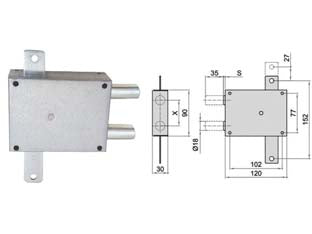 Deviatore doppio perno a piastra 201/50 - SX (201/50/S) - per applicazioni su porte blindate come ulteriore punto di chiusura, sporgenza dei perni a deviatore chiuso mm.3, interasse p...