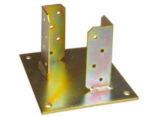 Supporto a pavimento con piastra per trave - base mm.150x150 p/trave da mm.90x90x130h. - in acciaio tropicalizzato, spessore mm.4