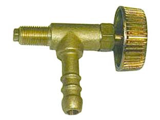 Rubinetto a spillo portagomma gas per fornelloni - portagomma entrata ø mm.10 - uscita maschio 10x1 - in ottone giallo