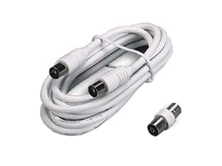 Prolunga tv con cavo coax spina maschio-femmina + adattatore maschio - mt.5 bianca 31040 - cavo coassiale 750 hm, spina/presa ø mm.9,5 compreso adattatore TV maschio-maschio, in confezione singola FLOW PACK