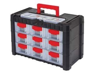 Cassettiera portaminuteria multicase - mm.400x200x260h. art.KMC303 - cassetti trasparenti per l'immediata identificazione del contenuto con chiusure di sicurezza, maniglia a scomparsa, scomparto...