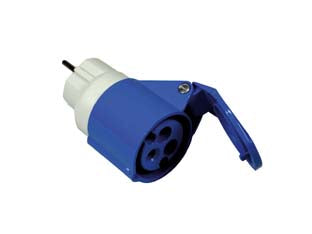 Adattatore industriale con spina schuko 16a e presa cee 309 - 16A colore blu 73001 - spina SCHUKO 16A 220v, presa 2 poli + terra 16A CEE 309