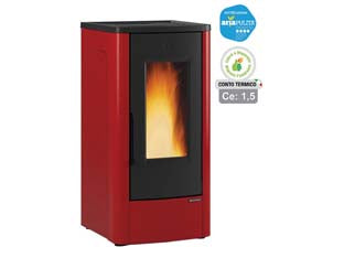 Stufa a pellet dahiana 10 kw bordeaux (conto termico) - misure cm.52,5x60,2x108,0h. - peso Kg.157 - 3,4/11,0 Kw potenza termica globale, 3,0/10,0 Kw potenza nominale utile per mc.287 riscaldabili , consumo 0,7/2,3 Kg/h., port...