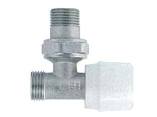 Valvola per termosifoni ad angolo manuale art. 395 - M 3/8' M 1/2' - corpo in ottone nichelato, temperatura massima di esercizio: 110°C, pressione 10bar/145psi