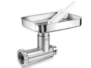 Accessorio tritacarne tramoggia in acciaio inox - n.22 - elica in acciaio forgiato (art.19520/ES) - corpo e ghiera in ghisa stagnata a caldo, piatto, tramoggia in acciaio inox, coltello in acciaio stampato a caldo, cementato ...