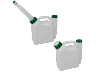 Tanica doppia per benzina/olio lt.1 + 0,05 - lt.1 + lt.0,05 - materiale plastico trasparente, doppio serbatoio, capacità benzina lt.1, capacità olio lt.0,05, beccuccio prolungato flessibi...