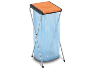 Pattumiera portasacco nature light 1 scomparto - cm.32x42x82, peso Kg.1,05, struttura in acciaio e coperchio in resina bicolore, riciclabili al 100%, idoneo in giardino, in g...