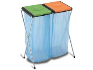 Pattumiera portasacco nature 2 scomparti - cm.71,5x40x82, peso Kg.2,13, struttura in acciaio e coperchio in resina bicolore, riciclabili al 100%, idoneo in giardino, in...