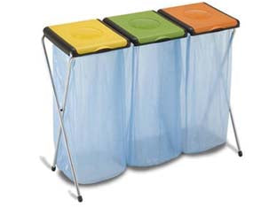 Pattumiera portasacco nature 3 scomparti - cm.105,5x40x82, peso Kg.2,85, struttura in acciaio e coperchio in resina bicolore, riciclabili al 100%, idoneo in giardino, i...