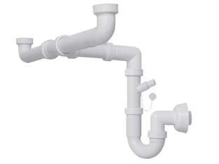 Sifone moplen libero 2 vie con scarico - 1'1/2 per lavello - idoneo per l'utilizzo in spazi stretti, in polipropilene, con scarico lavatrice, lavastoviglie, tubo di scarico ø mm.40, senz...