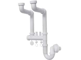 Sifone moplen libero 2 vie con 2 scarichi - 1'1/2 per lavello - ideoneo per l'utilizzo in spazi stretti, in polipropilene, 2 scarichi utilizzabili per lavatrice, lavastoviglie, condizionato...