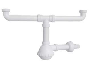 Sifone moplen a fiasco 2 vie - 1'1/2 per lavello - in polipropilene, tubo di scarico ø mm.40/32, senza pilette
