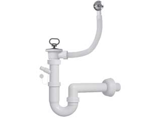 Sifone moplen a u 1 via con scarico piletta e troppo pieno - 1'1/2 per lavello - in polipropilene, con scarico lavatrice, lavastoviglie, tubo di scarico ø mm.40, fornito con piletta, tappo maniglia e tropp...