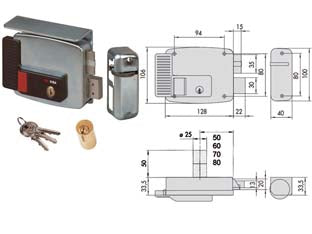 Elettroserratura per cancelli tetto e pulsante interno 2 mandate 11771 - mm.60 SX (11771602) - scatola e bocchetta in acciaio con rivestimento in zinco, tensione 12v AC, scrocco autobloccante, catenaccio 2 mandate manual...