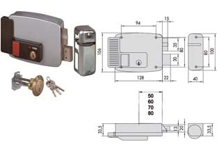Elettroserratura per porte legno con pulsante interno 2 mandate 11670 - mm.70 SX (11670702) - scatola e bocchetta in acciaio verniciato grigio alluminio, tensione 12v AC, scrocco autobloccante, apertura dall’interno con...
