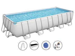 Piscina power steel rettangolare telaio portante cm.640x274x132h. - kg.140,0 - lt.19.281 - filtro sabbia (art.5612B) - il telo è realizzato in PVC poliestere triplo strato, la struttura portante è composta da strutture in acciaio zincato e vern...