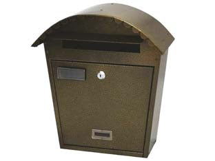 Cassetta postale con tetto curvo per esterno - cm.36x13x37h. - in acciaio da mm.6 verniciato oro scuro martellato