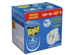 Elttoemanatore raid night&day zanzare diffusore + 1 ricarica - diffusore + 1 ricarica - garantisce una protezione efficace 24 ore al giorno per 10 giorni da ZANZARE TIGRE e COMUNI, è la combinazione di un diffusor...
