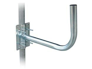 Supporto palo/muro lungo per parabola - zincatura elettrolitica, piastra cm.14x12,5, altezza cm.25, distanza dal muro cm.40, diametro tubo mm.40