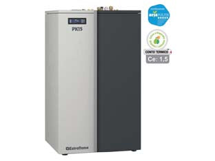 Caldaia termopellet pk15 15 kw bordeaux (conto termico) - misure cm.82,2x74,5x140,0h. - peso Kg.295 - 4,7/16,2 kw potenza termica globale, 4,1/15,0 Kw potenza nominale utile per mc.430 riscaldabili, consumo 1,0/3,4 Kg/h., porta...