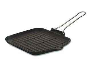 Bistecchiera in ghisa smaltata - cm.24x24 - in ghisa smaltata con superfice rigata specifica per la cottura di tutte le carni, manico pieghevole in acciaio