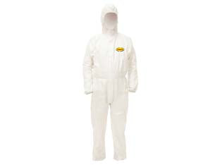 Tute di protezione da agenti chimici con cappuccio e cerniera - tg.XL - tuta di protezione da agenti chimici in classe III , con tessuto microporoso 65g/Mq, colore bianco, con cappuccio, zip ad ape...
