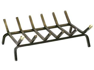 Brucialegna rettangolare a 6 barre per camino - cm.46x35x16h. (622) - in ferro battuto verniciato nero con pomoli in ottone