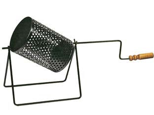 Cuoci castagne girevole - ø cm.20x25 - in ferro battuto verniciato nero con manico in legno