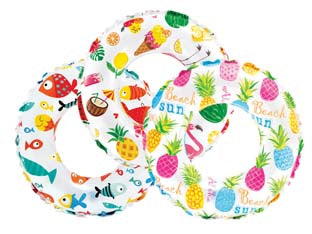 Salvagente gonfiabile mini fantasy 3-6 anni - ø cm.51 - peso kg.0,11 (59230) - in vinile spessore mm.0,18, 3 fantasie assortite: anas colorati, delizie d'estate e pesci della barriera corallina