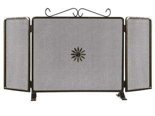 Parascintille due ante decoro fiore per camino - cm.80x50h. (677D) - in ferro battuto verniciato nero