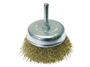 Spazzola a tazza fili acciaio per trapano extra - ø mm.75 codolo mm.6 - fili acciaio ondulato mm.0,30, in doppio blister