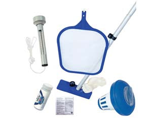 Kit mantenimento e pulizia per piscine - (art.58195) - composto da: 1 asta leggera smontabile di lunghezza cm.161, 1 testa aspiratrice piatta con sacchetto per detriti riutilizzab...