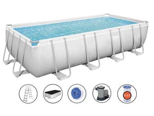Piscina power steel rettangolare telaio portante cm.549x274x122h. - Kg.110,3 -lt.14.812-filtro cartuccia (art.56465) - il telo è realizzato in PVC poliestere triplo strato, la struttura portante è composta da strutture in acciaio zincato e vern...
