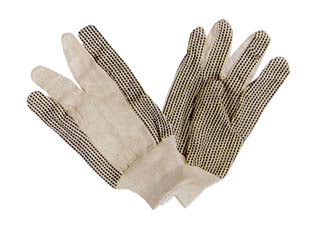 Guanti in tutto cotone puntinati con polsino taglia 10 - guanti in cotone con palmo puntinato in PVC nero, polsino in maglia, impieghi: giardinaggio, tinteggiatura, imballaggio, manu...