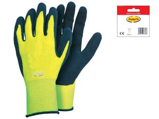 Guanti da lavoro in lattice rugoso alta visibilita - tg.10 - guanti in filo continuo di polyestere rivestiti in lattice, polso elasticizzato, dorso areato, impieghi: edilizia, industria ...