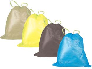 Sacco pattumiera raccolta differenziata con maniglie scorrevoli - cm.55x65 in conf. pz.15, neutro, gr.130 - con laccio di chiusura rapida