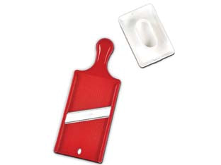 Affettaverdure sveltafetta con proteggidita - materiale atossico per alimenti , lama in acciaio inox, foro per appendere