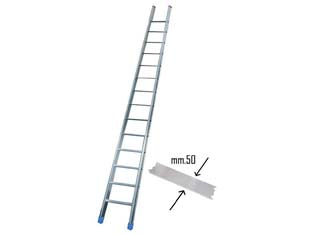 Scala da appoggio conica in alluminio en 131 con gradino largo - 14 gr. cm.410h base cm.58 Kg.8 sez. mm.60x25 - per agricoltura è stata costruita rispettando precisi criteri previsti dalle normative europee EN 131, DLgs 81/08, portata ma...