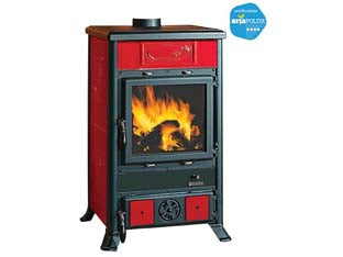 Stufa a legna rossella r1 bii 8,8 kw liberty bordeaux - misure cm.57,8x58,6x91,5h. - peso Kg.155 - 11,0 potenza termica globale, 8,8 Kw potenza nominale utile per mc.252 riscaldati, consumo kg/h.2,4, tubo uscita fumi ø cm.13...