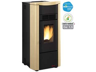 Stufa a pellet giusy evo 2.0 7 kw pergamena (conto termico) - misure cm.49,8x50,4x102,20h. - peso Kg.83 - 2,8/8,0 kw potenza termica globale, 2,5/7,0 Kw potenza nominale utile per mc.200 riscaldabili, consumo 0,6/1,7 Kg/h., rendime...